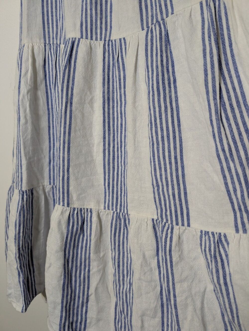J. Crew Linen Blend Stripe Mini Dress 6 Coastal Cottagecore Blue White Resort - Picture 6 of 9